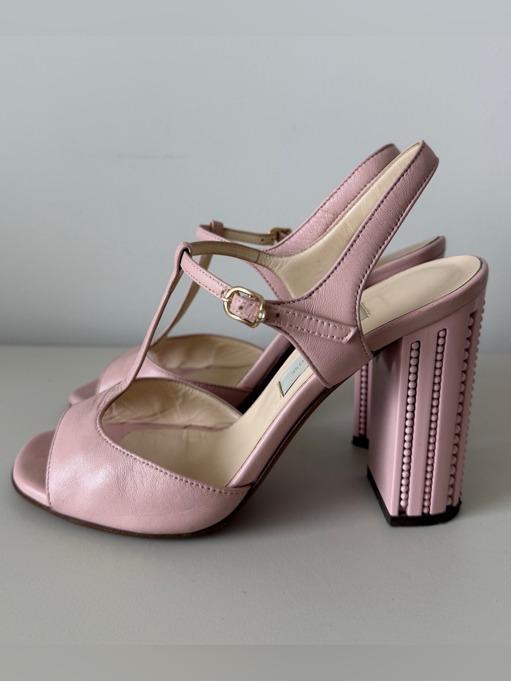 L’Autre Chose Pink Leather T-Strap Block Heel Sandals EU 37 Italy